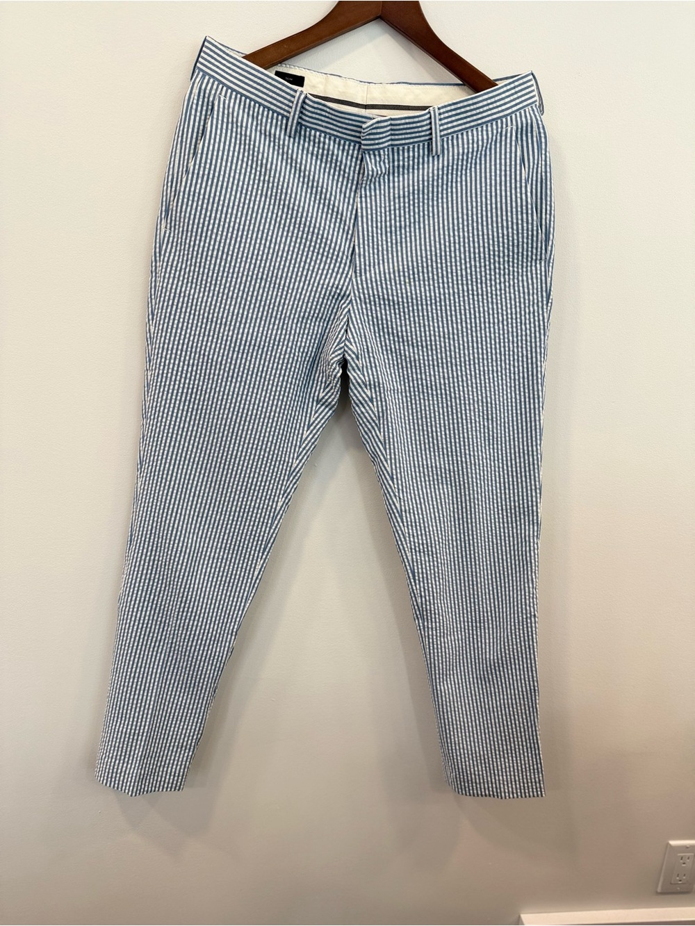 J. Crew Blue and White Seersucker Chinos